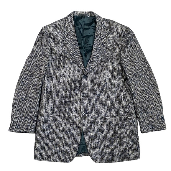 Men’s Ermenegildo Zegna Wool Tweed‎ Herringbone Jaquard Blazer Suit Jacket 54 - Picture 1 of 9